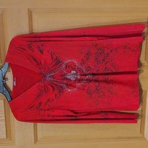 Red statement knit blouse